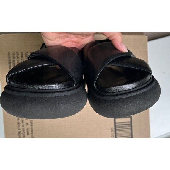New Moncler Women Black Solarisse Cross-Strap Leather Sandals Platform 37 7 7.5 - Picture 11 of 13